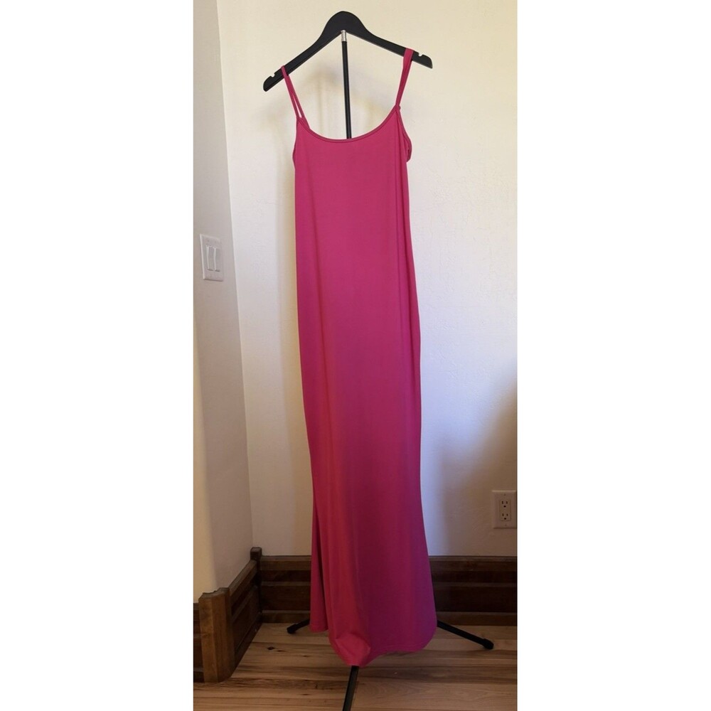 Long Pink Maxi Slip Dress S M Bodycon Shaped Swing Hem FLAW